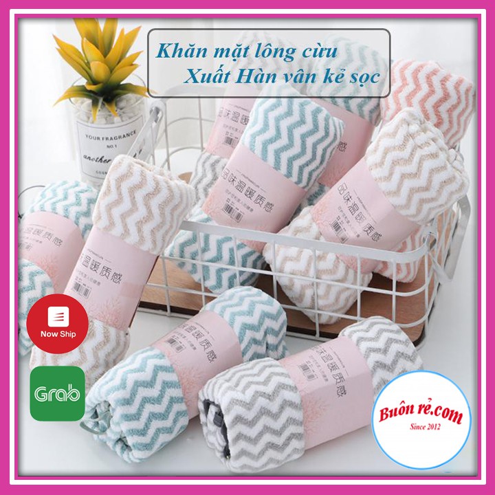 [Mã LIFEHLSALE2 giảm 10% đơn 0Đ] Khăn Mặt Lông Cừu Xuất Hàn Vân Kẻ Sọc Mềm Mịn 00869