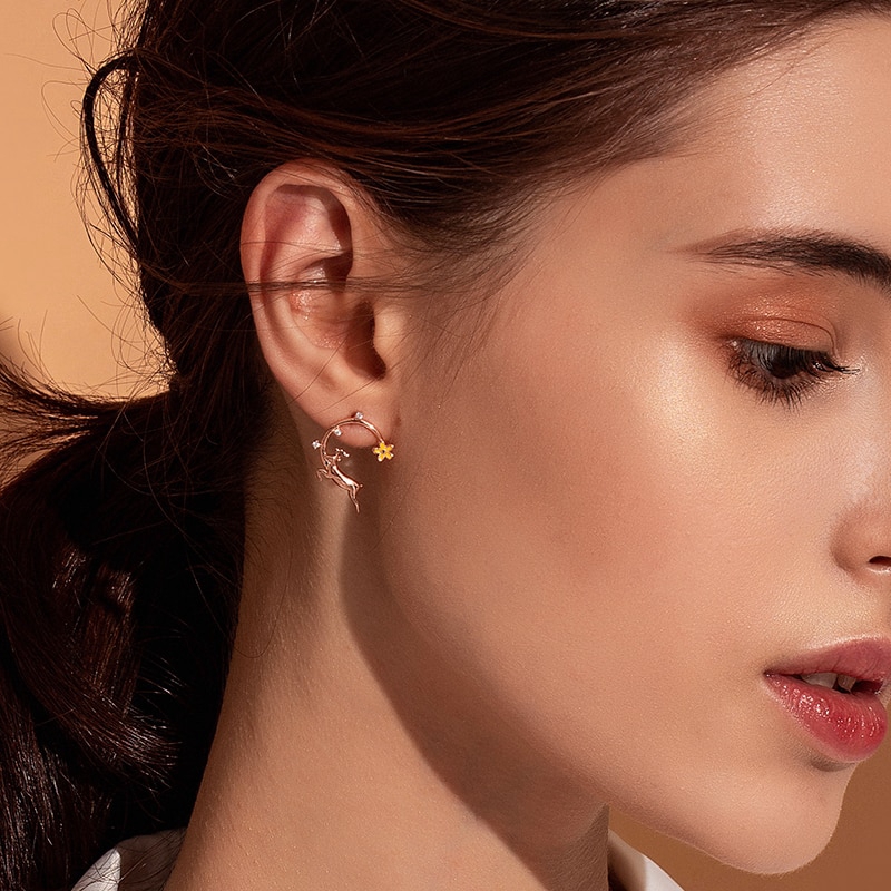 Khuyên tai BAMOER bạc 925 thiết kế hình chú nai thời trang