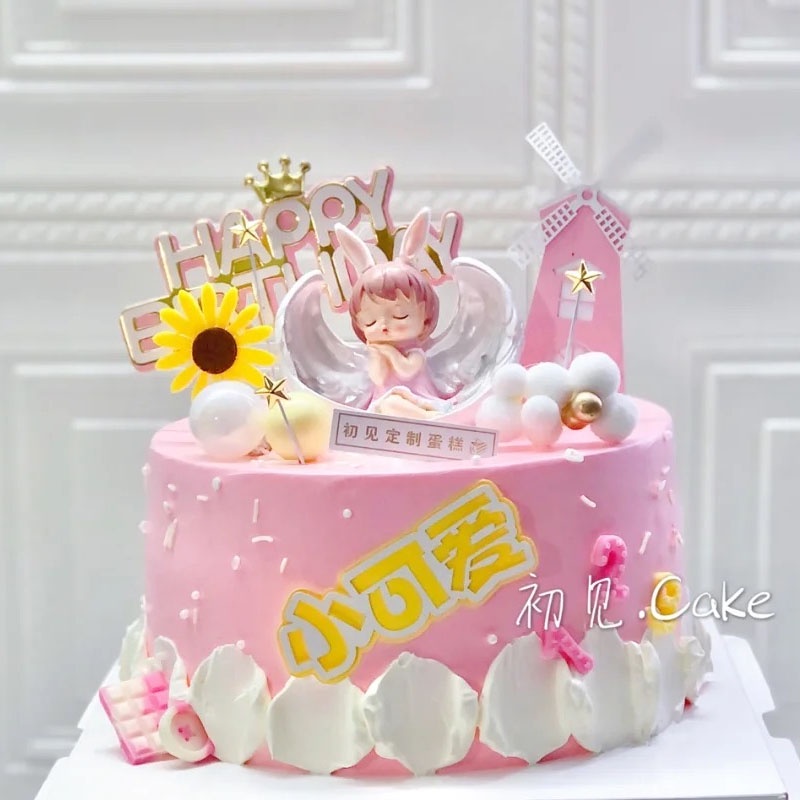 Trang trí bé gái thiên thần có cánh to - váy hồng