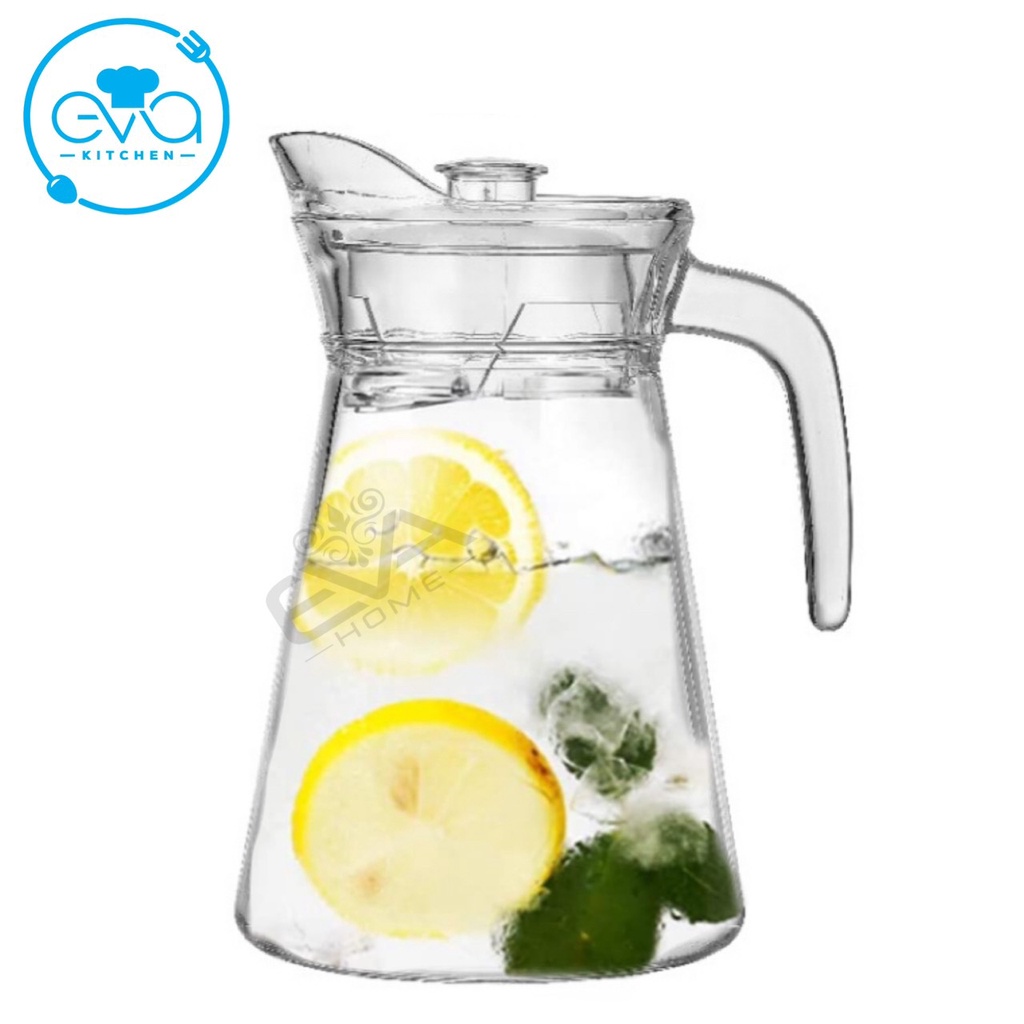 Bình Thuỷ Tinh Đựng Nước 1.6L Miệng Rót Dáng Eo Thẳng Quai Cầm EH1009 Glass Pitcher Modern Pot 1600 ML