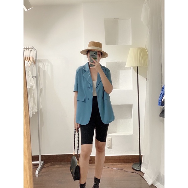 Áo vest Blazer Nữ Ngắn tay Form rộng Dáng dài Áo Blazer 4 cúc Màu trơn Phong cách Hàn Quốc Ulzzang Thời trang