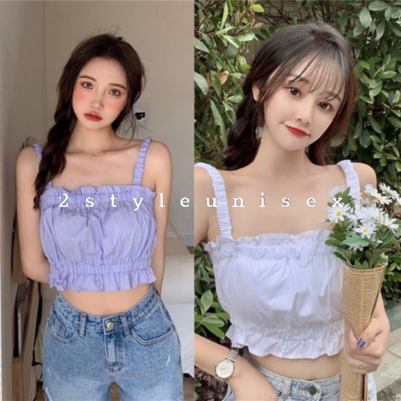 Áo 2 dây chất đũi chun ngực croptop trẻ trung cá tính | BigBuy360 - bigbuy360.vn
