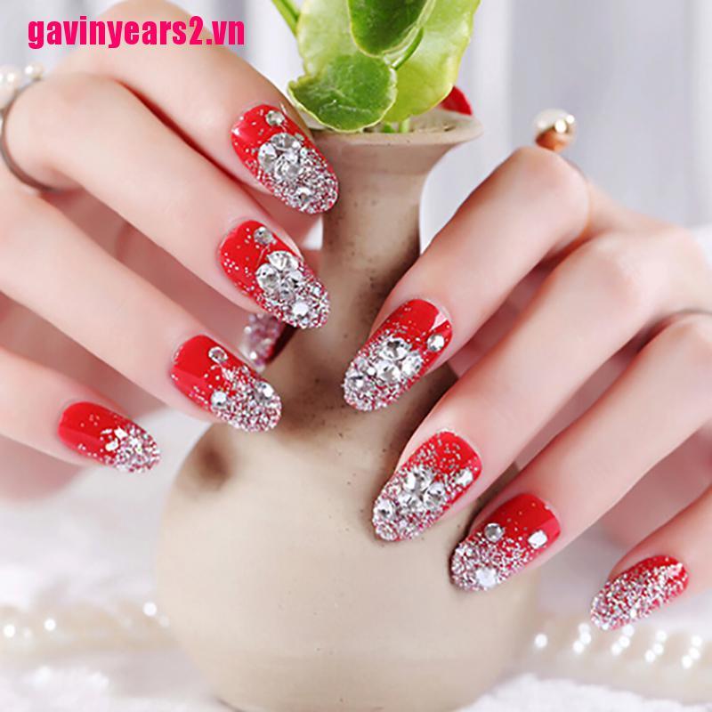 Set 24 Móng Tay Giả Hình Tròn Màu Đỏ Bằng Acrylic