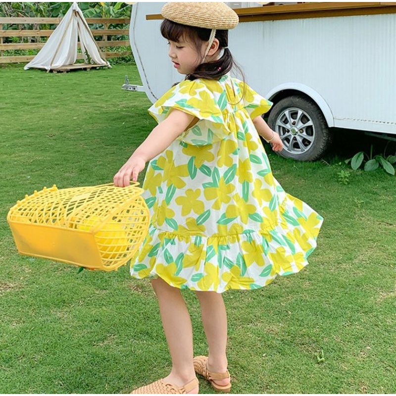 Váy Hè Cho Bé Gái, Váy Xòe Cho Bé Gái Chất Thô Lụa Siêu Mát Họa Tiết Hoa Lá Size Từ 0 - 6 Tuổi