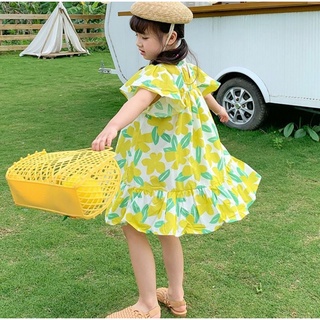 Váy hè cho bé gái, váy xòe cho bé gái chất thô lụa siêu mát họa tiết hoa lá size từ 0 - 6 tuổi