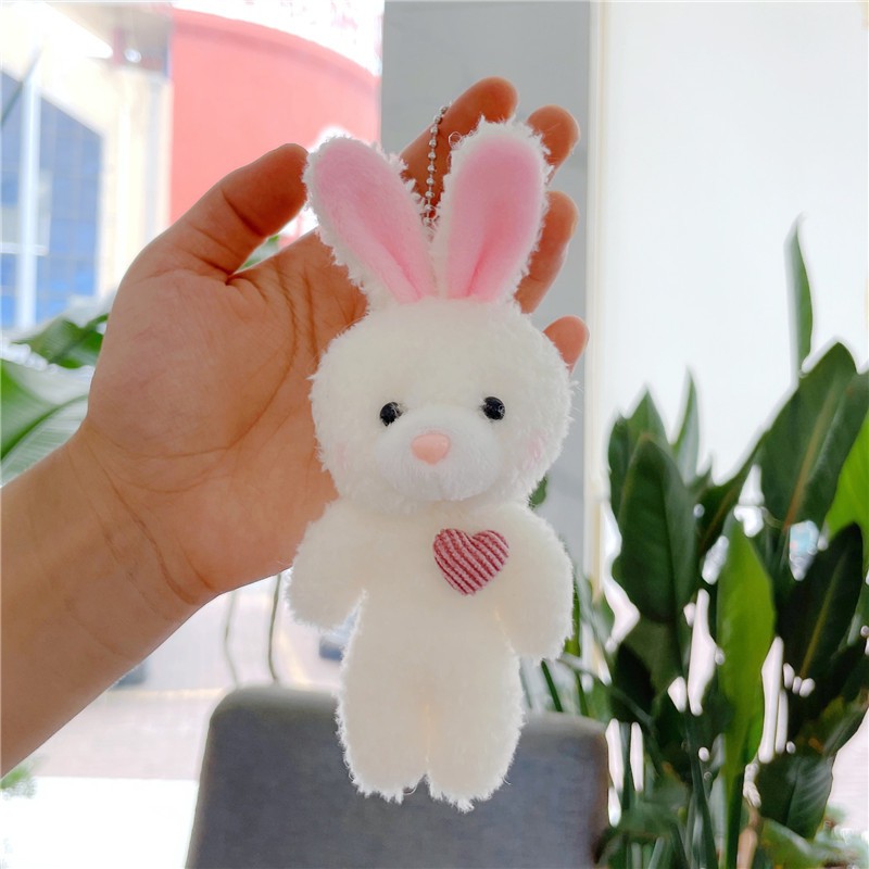 Móc Khóa gấu bông Thỏ trắng tai hồng Treo Áo, Balo, Túi Xách, Điện Thoại 11cm