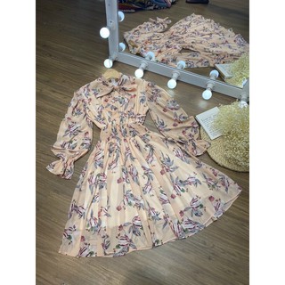 Đầm dáng xòe tay dài ôm eo 013