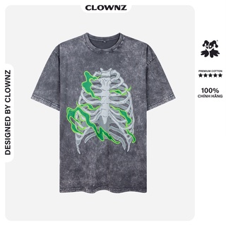 Áo thun tay lỡ local brand unisex Clownz Flamy Skull Washed T-Shirt (xương xám) form rộng, chất cotton