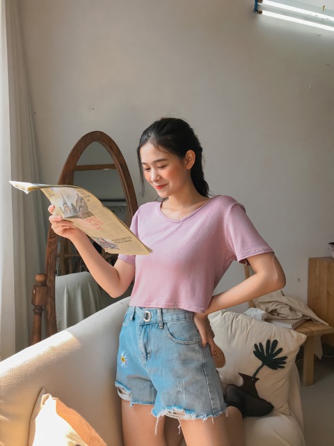 Áo thun cổ tim croptop | WebRaoVat - webraovat.net.vn