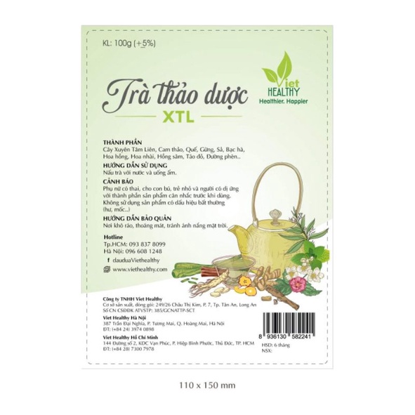 Trà Thảo Dược Xuyên Tâm Liên Viethelthy 100g thanh lọc phổi, giảm ho, tiêu đờm, giảm viêm cho cả nam và nữ