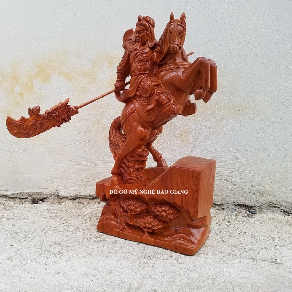 Tượng quan công cưỡi ngựa gỗ hương cao 40 cm