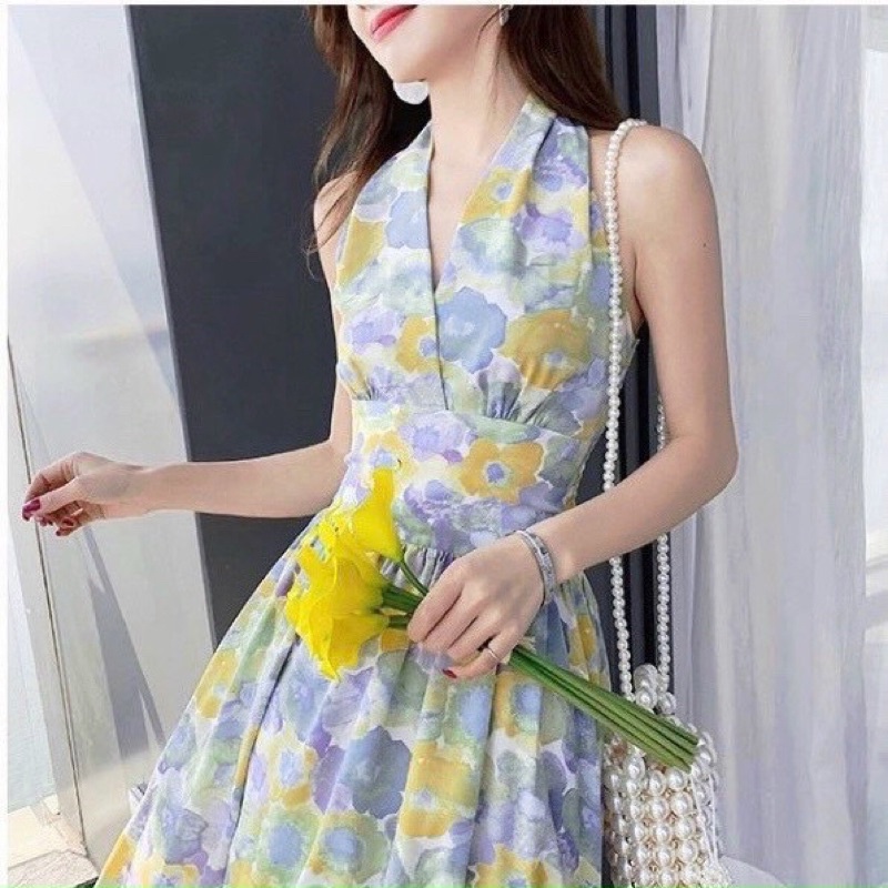 Đầm hoa vải visco lụa mịn, lưng sa thun co giãn