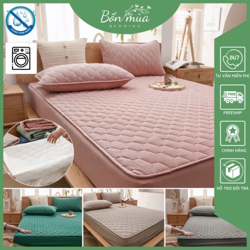 Ga Chống Thấm Cotton 100% Mặt Trần Bông -chống thấm tuyệt đối, êm ái, kích thước 1m6; 1m8; 2m2, vừa đệm cao đến 20cm