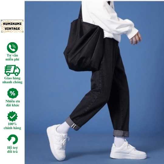 Quần jean đen baggy ống suông Kumikumi , rộng nam nữ hottrend 2022-quần bò đen nam phom rộng- Q20