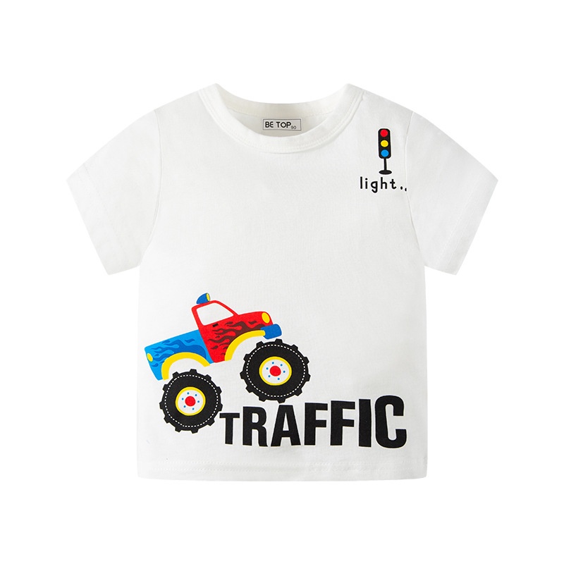 Áo thun SOFFNY tay ngắn vải cotton in hoạt hình phong cách mùa hè cho trẻ em