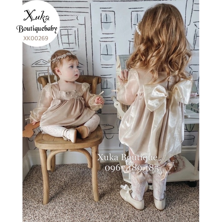 Body Váy Công Chúa Bé Gái - Xuka Boutique - Bodysuit Nhung Nơ Cao Cấp Mặc Giáng Sinh, Tết [Ảnh Thật]