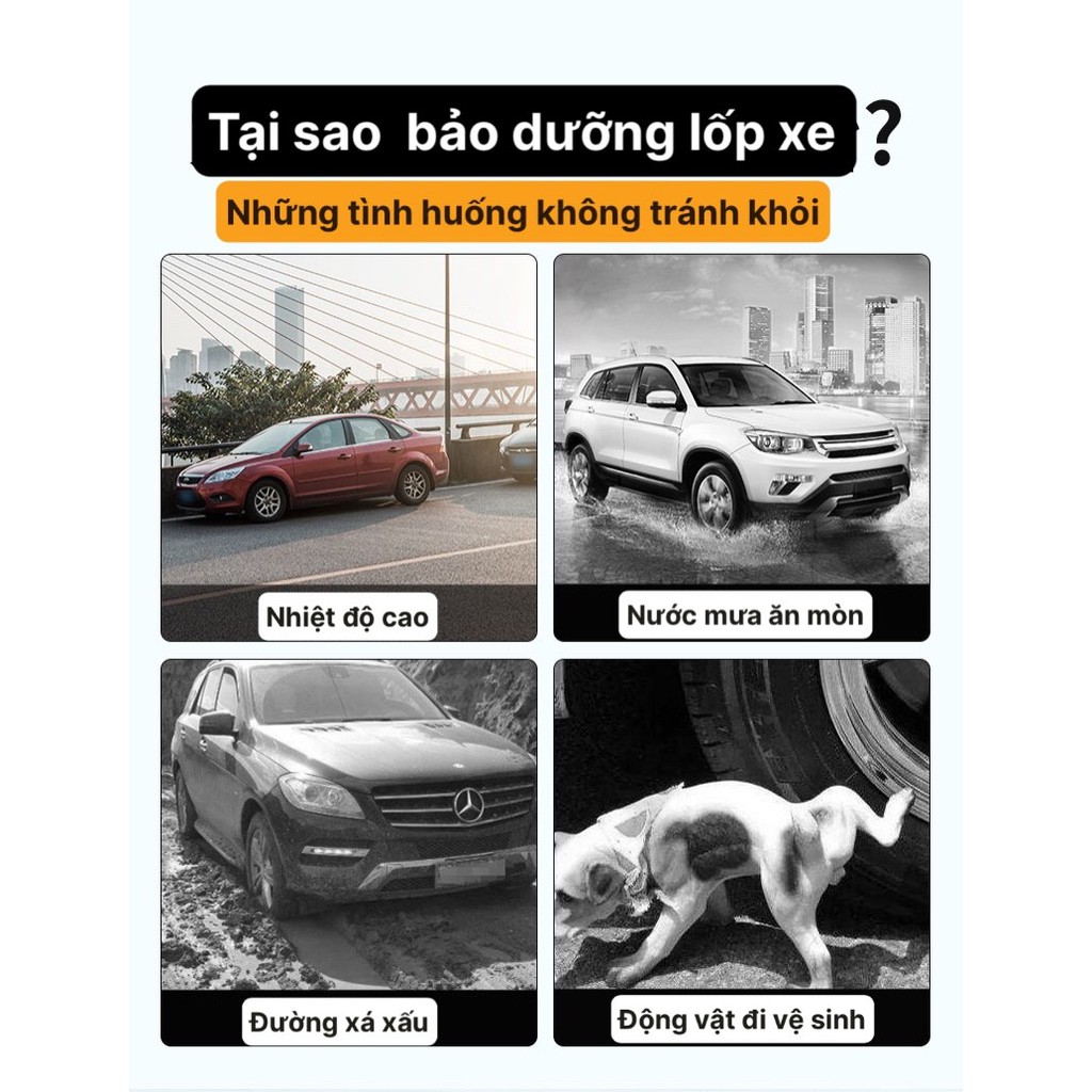 Mua 2 Tặng 1 Khăn - Dung Dịch Làm Đen, Bảo Dưỡng, Sáng Bóng Lốp Ô Tô, Chống Thấm Nước, Chống Lão Hoá Lốp