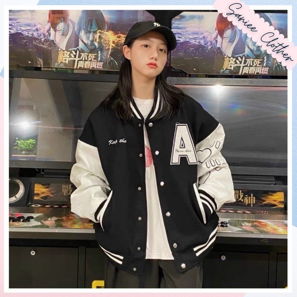 Áo khoác bomber unisex TVL 1999 phối tay sọc thêu chữ A chất siêu đẹp ullzang áo khoác varsity jacket saniee clothes