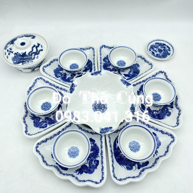 Bộ đồ ăn gia tiên màu xanh