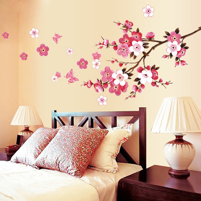 Tranh dán tường hình hoa anh đào chống nước trang trí phòng ngủ