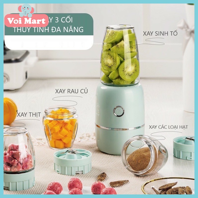 🍑NÂNG CẤP 6 LƯỠI🍑 Máy Xay Đa Năng 3 Cối Thủy Tinh Xay Đồ Ăn Dặm Cho Bé Và Gia Đình Siêu Tiện Lợi