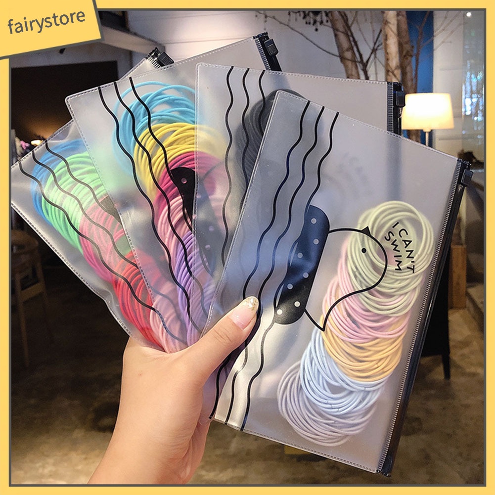 Set 100 Dây Buộc Tóc Co Giãn Màu Trơn Tiện Dụng Cho Nữ