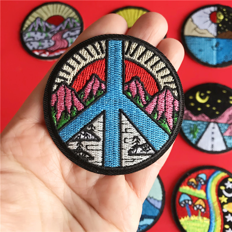 Miếng dán ủi họa tiết bình minh & hoàng hôn kích thước 6cm trang trí DIY