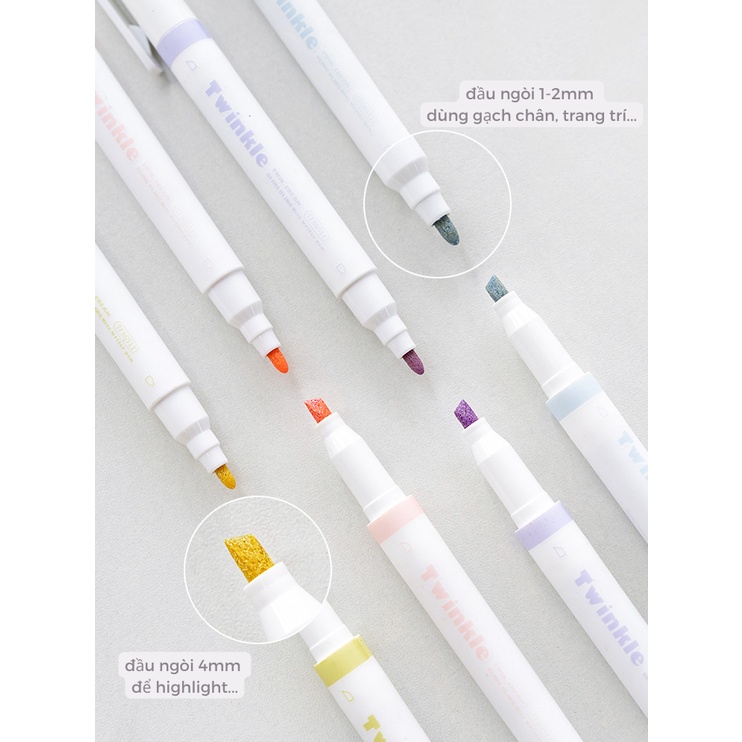 Bút đánh dấu highlight có ánh kim 2 đầu TWINKLE