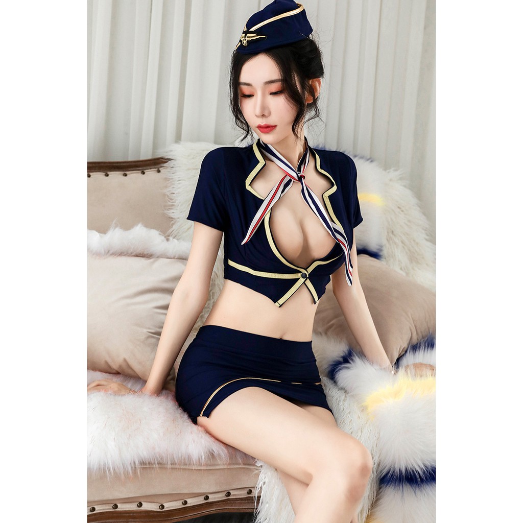 Bộ Cosplay Tiếp Viên Xanh Đen Sang Trọng MS5202