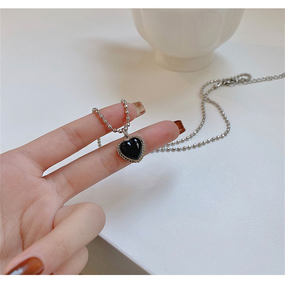 Clever Necklace Chain Clavicle Decorative Heart Pendant Crystal Black Color Korean Style For Women