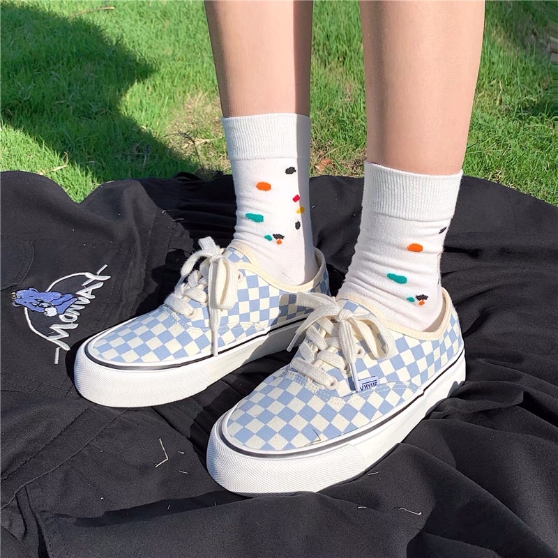 Giày thể thao vải buộc dây sọc kẻ caro ulzzang