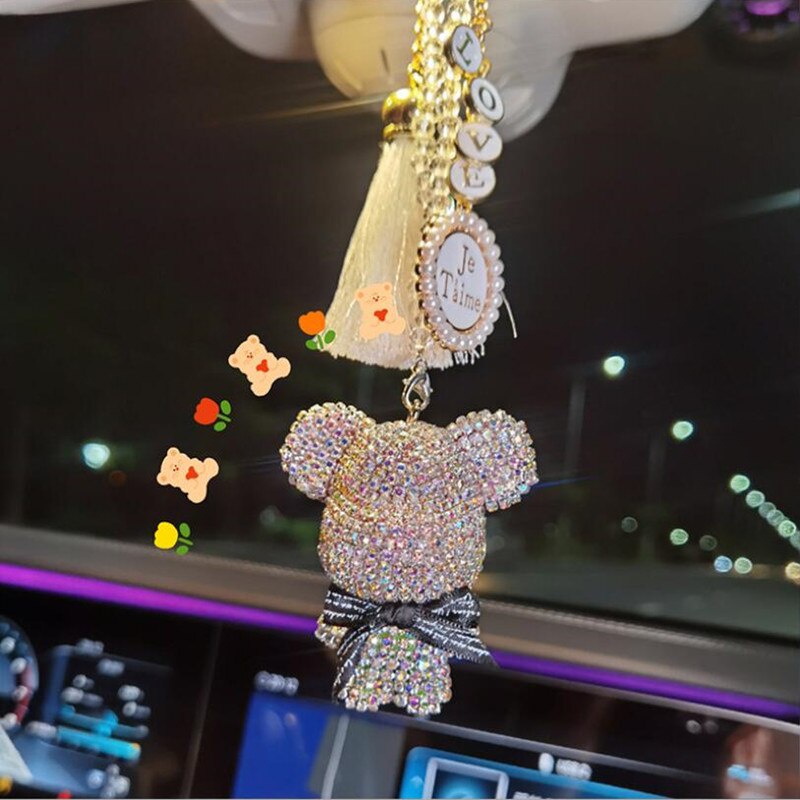 Dây Treo Vòng Trang Trí Tượng Gấu Đính Đá Lấp Lánh Sang Trọng Dùng Trên Xe Ô Tô, Nhà Cửa