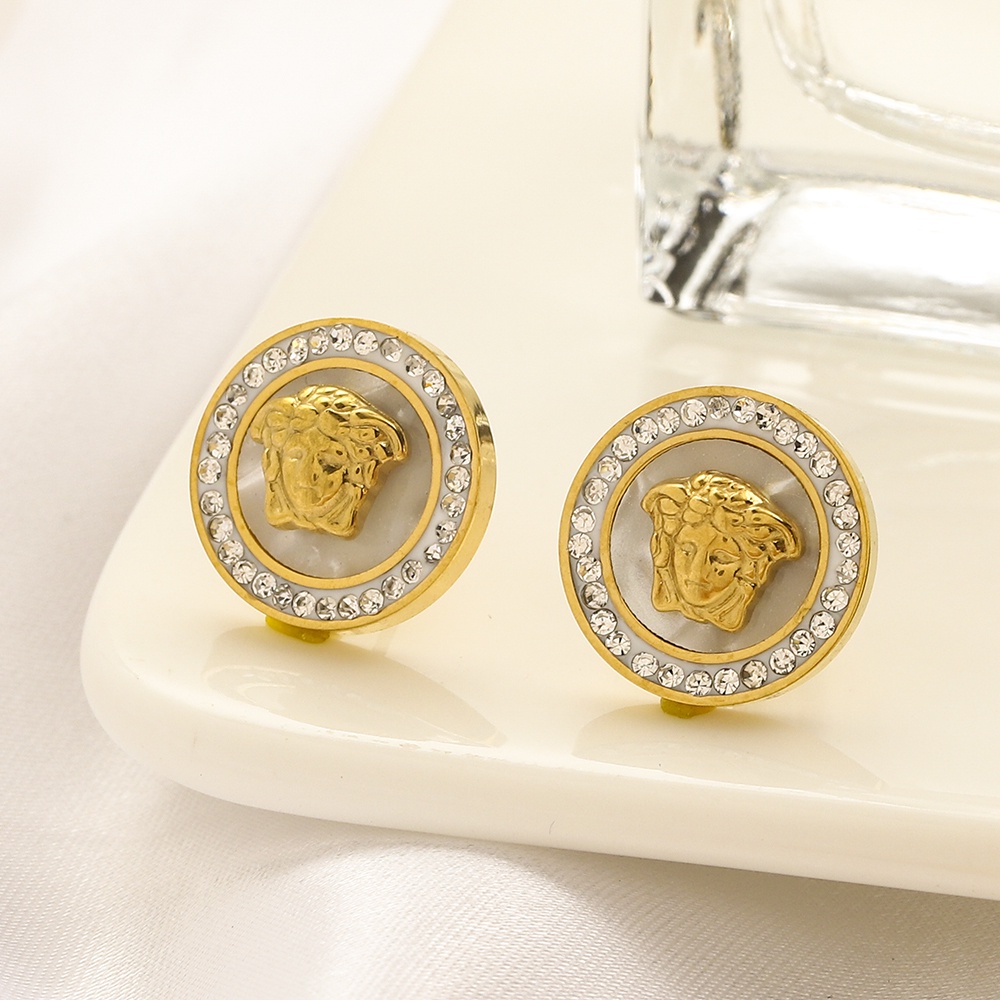 VERSACE Bông Tai Chữ V Bằng Thép Titan Thời Trang