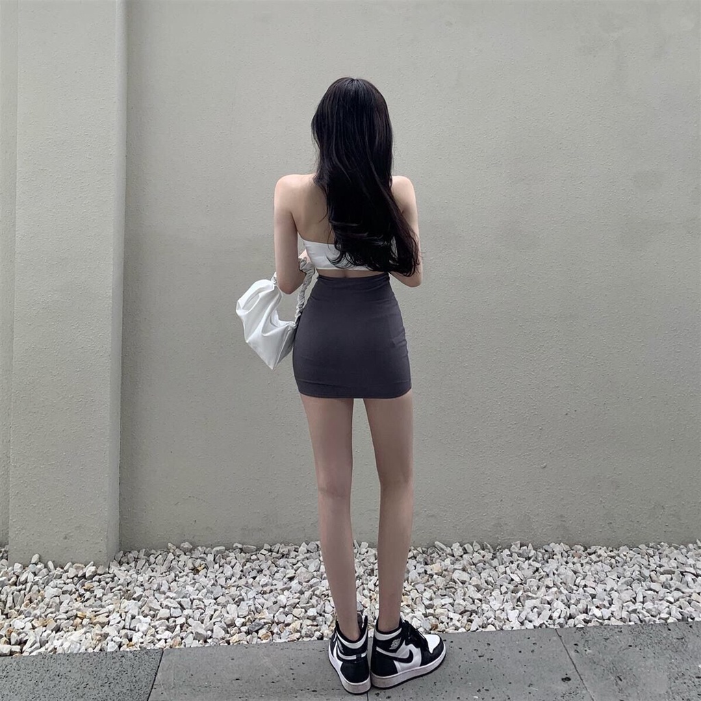 Bộ Áo Camisole Lệch Tà + Chân Váy Mini Lưng Cao Ôm Dáng Gợi Cảm Dành Cho Nữ  S5