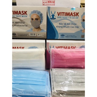 Khẩu trang 4 lớp cao cấp VITIMASK (hộp 50 cái: xanh-xám -trắng-hồng)