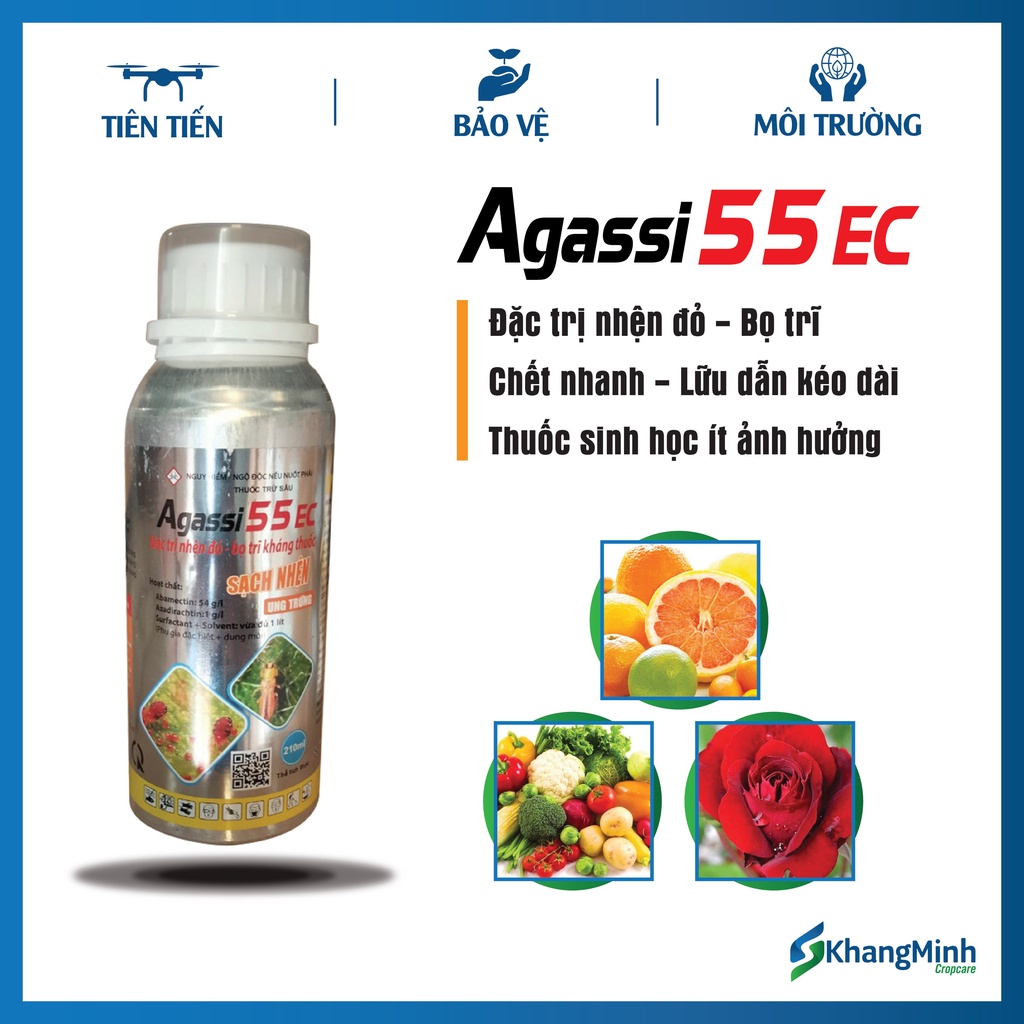 Agassi 55EC chai 210ml - Trừ Nhện đỏ, bọ trĩ trên cây có múi, ăn trái, rau màu - Sạch nhện, ung trứng