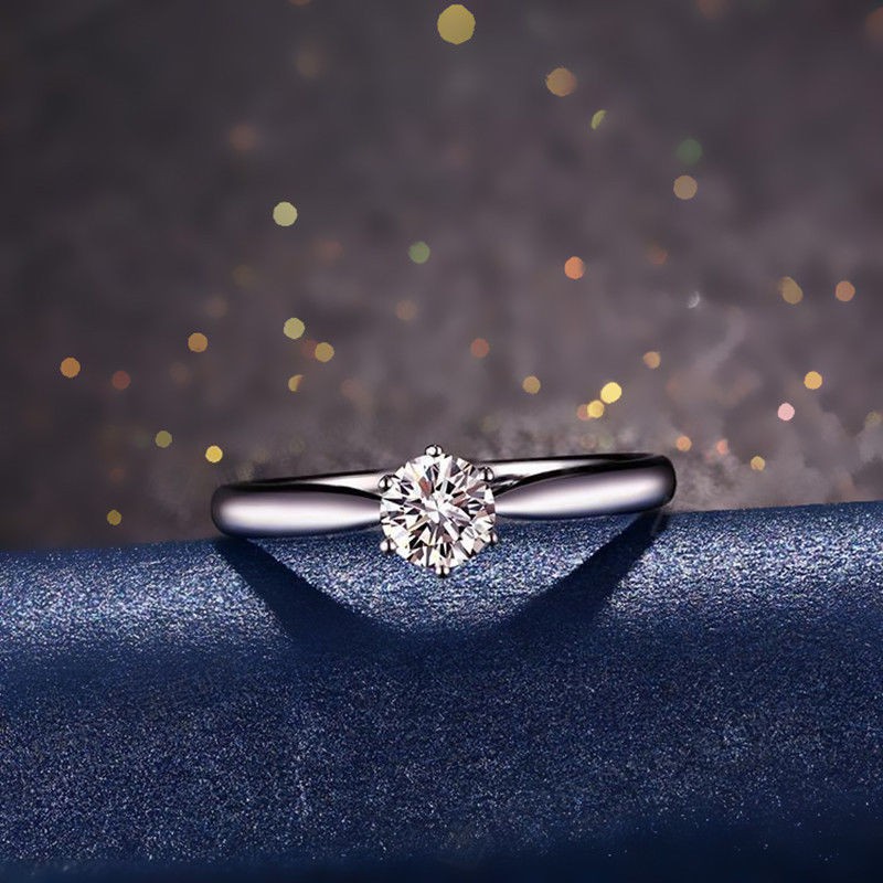 Nhẫn bạc 925 mạ vàng 18K đính kim cương giả với 6 răng thời trang cho nữ R353