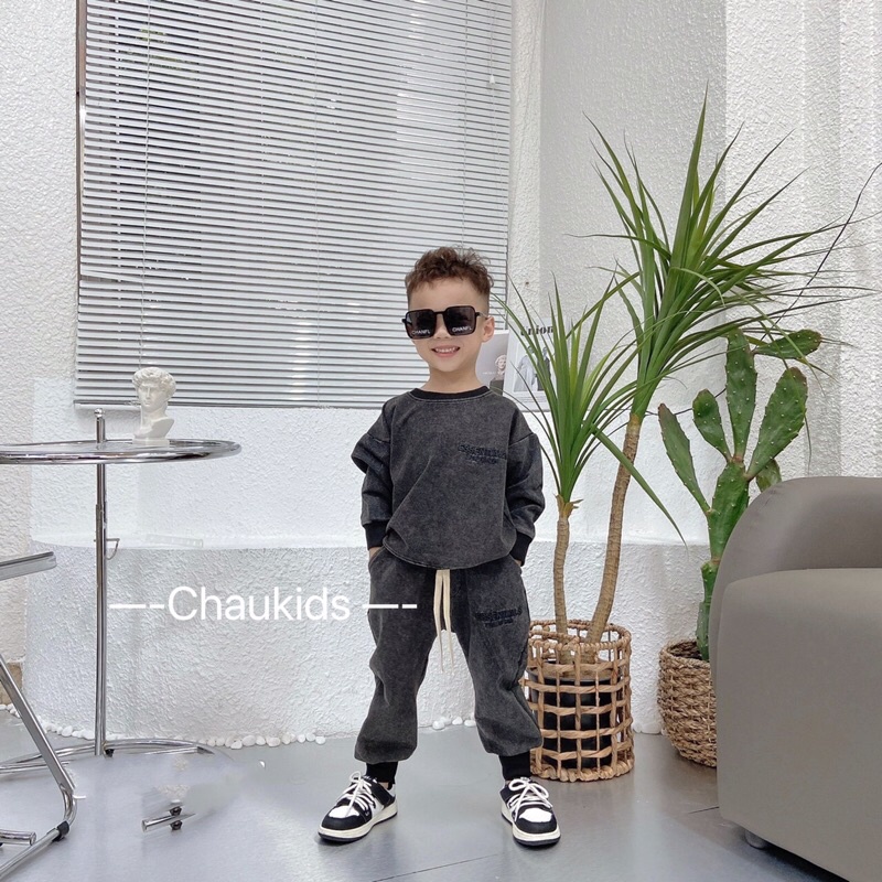 Bộ thu đông bé trai, bộ quần áo dài tay chất da cá tàu loang mốc cực ngầu cho bé 8-32kg