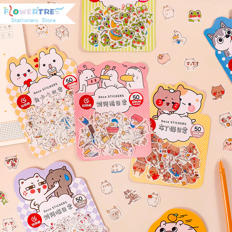 Flowertree Sticker Set 50 Trang Trí Nhật Ký Hình Động Vật Dễ Thương