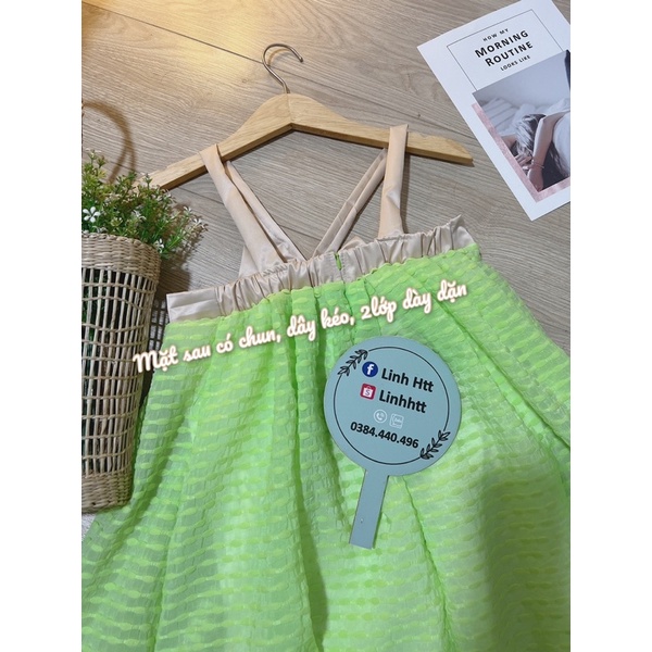 Váy cổ yếm nơ chéo dây babydoll xoè đầm cổ yếm nơ ulzzang