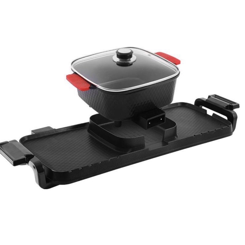 Bếp Lẩu Nướng 3 Ngăn Lẩu Rời HAEGER Công Xuất 2200w Mặt Tráng Men Chống Dín
