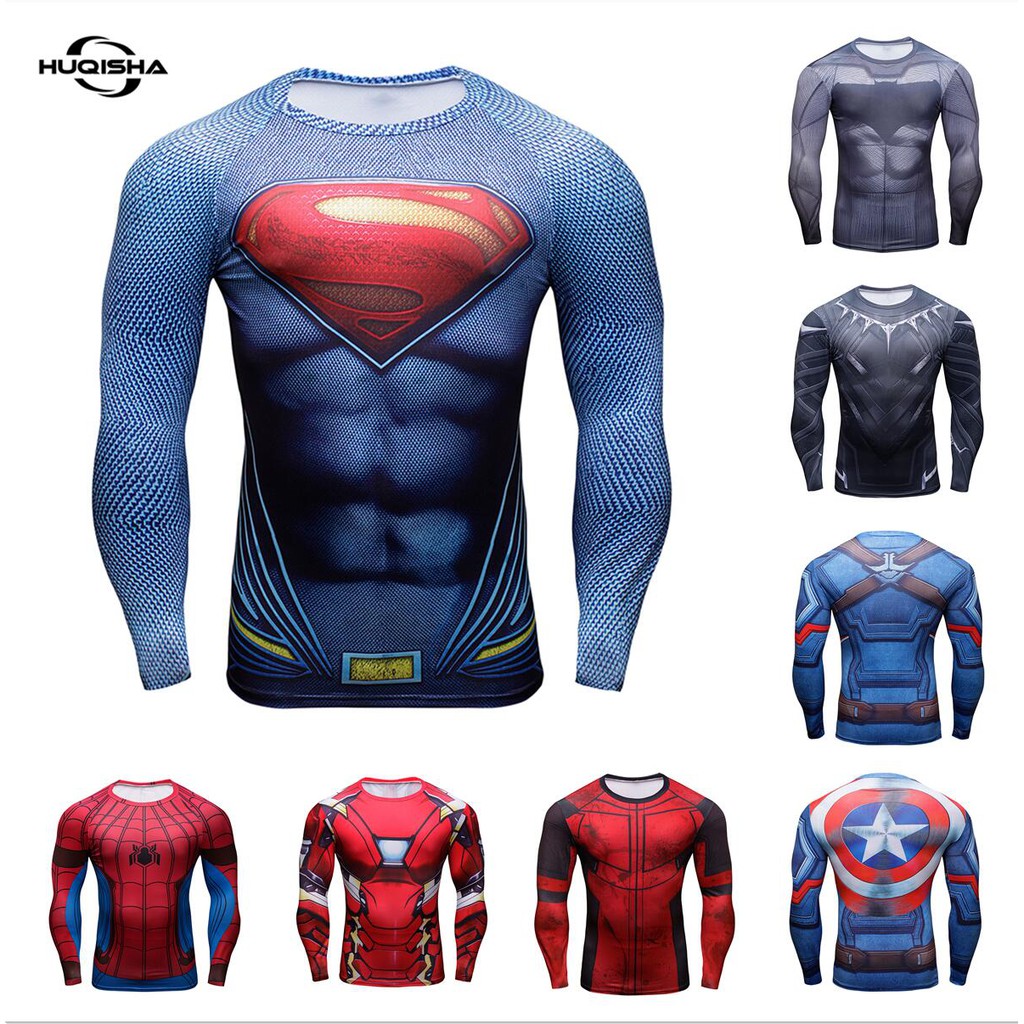 Superhero Superman 3D Printed T-shirt Men's Compression Long Sleeve Top Fitness T shirt Novelty Slim Tights