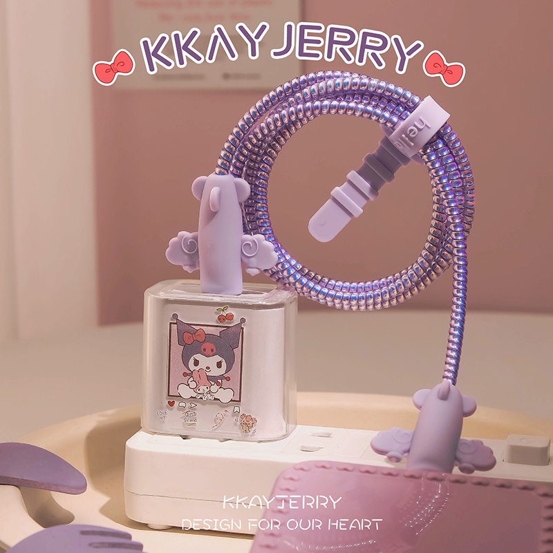 Vỏ Bọc Bảo Vệ Dây Cáp Sạc iPhone Màu Huỳnh Quang Trong Suốt Họa Tiết Hoạt Hình Dễ Thương