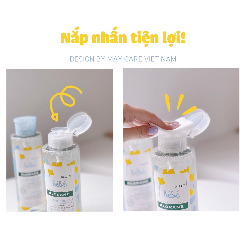 Nước làm sạch da thay tã không cần rửa lại có nắp nhấn tiện lợi từ hoa cúc hữu cơ Micellaire Klorane