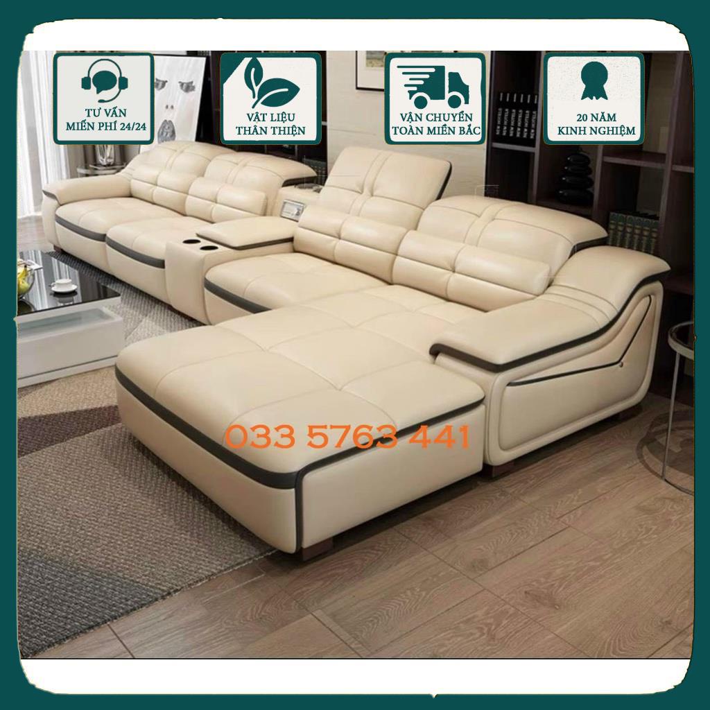 Sofa góc khung gỗ tự nhiên bọc đệm nỉ da tùy chọn phong cách sang trọng hàng loại 1
