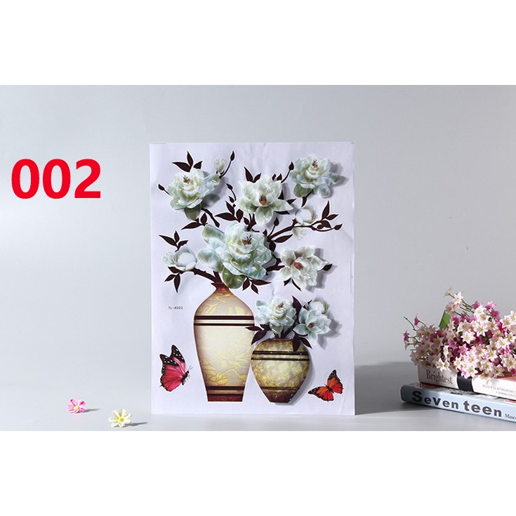 Decal Bình Hoa 3D Hoa nổi 𝑭𝒓𝒆𝒆𝒔𝒉𝒊𝒑Decal Dán Trang Trí Tường,Tủ Lạnh,Kính Loại 1