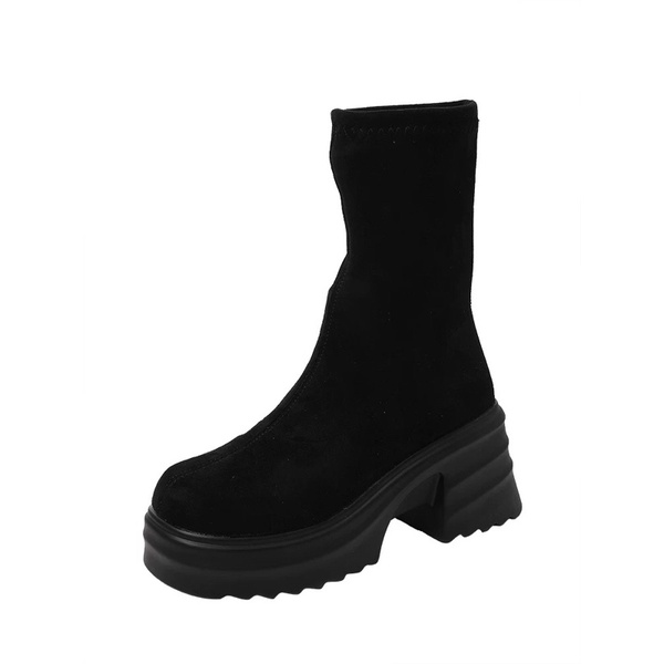 Bốt nữ nhung da lộn cổ cao và cổ ngắn mũi vuông đế dày 7cm không khoá