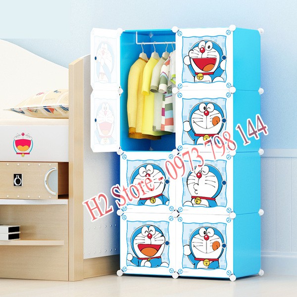 [SỈ] - TỦ NHỰA LẮP GHÉP ĐA NĂNG 8 Ô HÌNH DOREAMON SÂU 47CM