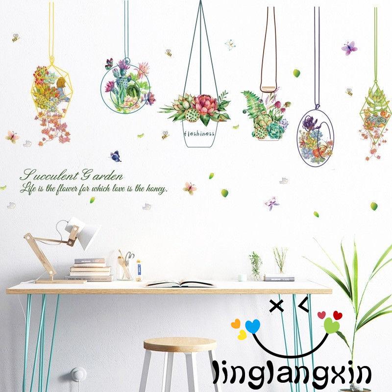 Miếng dán tường in cây và hoa chất liệu nhựa PVC kích thước 50x70cm an toàn trang trí nhà xinh xắn