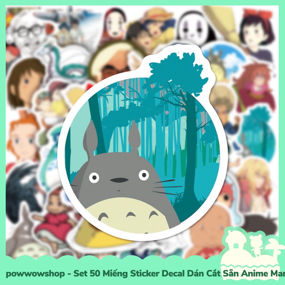 [Sẵn VN - Hỏa Tốc] Set 50 Miếng Sticker Decal Cắt Sẵn DIY Dán Trang Trí Vật Dụng Mẫu Totoro Spirited Away Anime Manga Gh